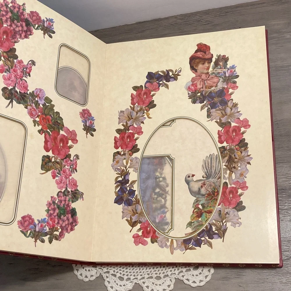 Vintage Victorian Photograph Album  Red Floral Cover